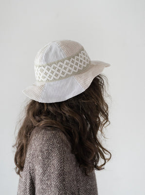 White & Cream Corduroy Hat
